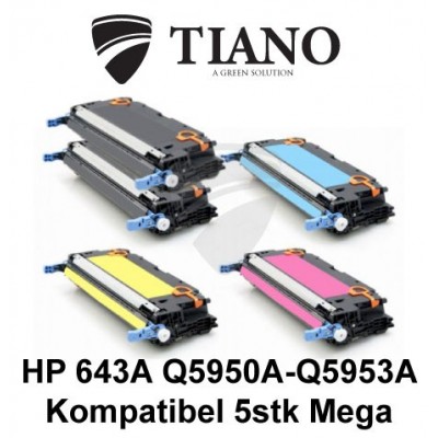 HP 643A Q5950A - Q5953A Megapakke 2xBK+C+M+Y 5 stk (KOMPATIBEL)