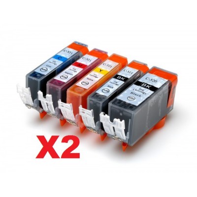 Canon PGI-520BK, CLI-521BK,C,M,Y  RabatPakke 2 sæt 10 stk
