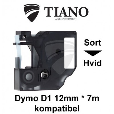Dymo D1 standardtape 45013 12mm*7m Sort på Hvid label kompatibel