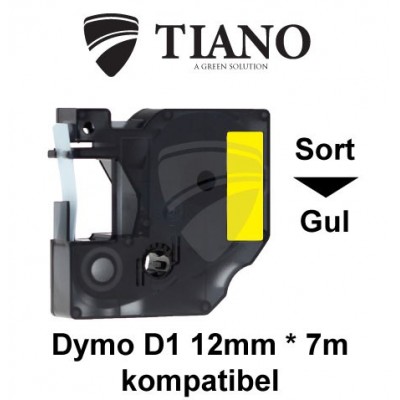 Dymo D1 standardtape 45018 12mm*7m Sort på Gul label kompatibel