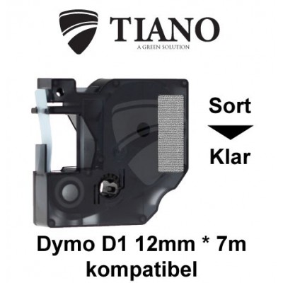 Dymo D1 standardtape 45010 12mm*7m Sort på Klar label kompatibel