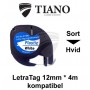 Dymo LetraTAG plasttape 91221 Sort på Hvid 12mm*4m kompatibel