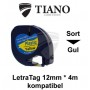 Dymo LetraTAG plasttape 91222 Sort på Gul 12mm*4m kompatibel