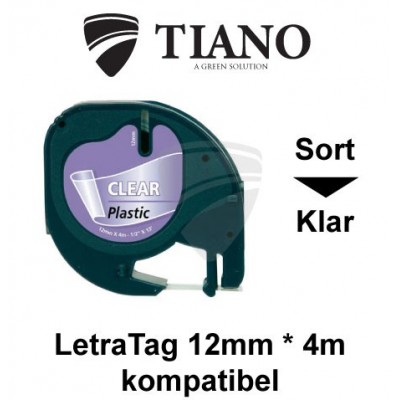 Dymo LetraTAG plasttape 16951 Sort på Klar 12mm*4m kompatibel