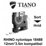 Dymo RHINO fleksibel nylontape18488 Sort på Hvid etiket kompatibel