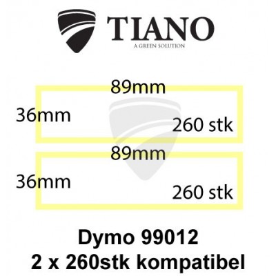Dymo Adresseetiketter 99012 89x36mm 2x260 stk kompatibel Etiketter