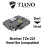 Brother TZe-221 sort tekst på hvid lamineret tape 9 mm*8 m kompatibel