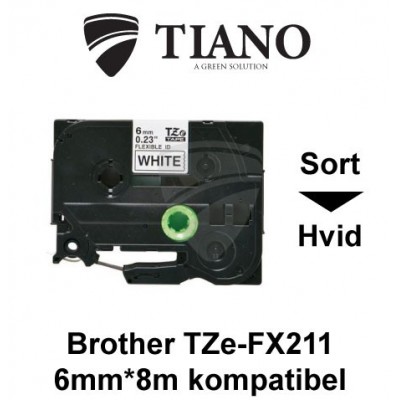 Brother TZe-FX211 sort tekst på hvid fleksibel id-lamineret tape 6 mm*8 m kompatibel