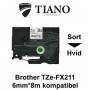 Brother TZe-FX211 sort tekst på hvid fleksibel id-lamineret tape 6 mm*8 m kompatibel