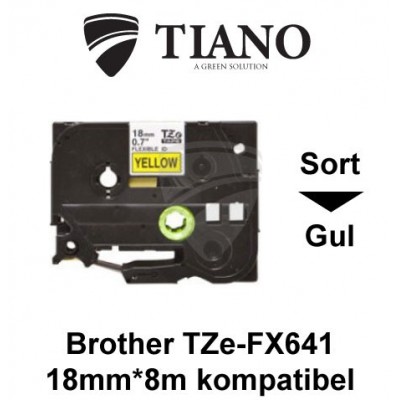 Brother TZe-FX641 sort på gul fleksibel id-lamineret tape 18mm*8m kompatibel