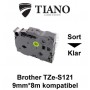 Brother TZe-S121 sort på klar stærkt klæbende lamineret tape 9mm*8m kompatibel 