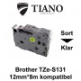 Brother TZe-S131 sort på klar stærkt klæbende lamineret tape 12mm*8m kompatibel