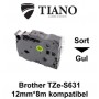 Brother TZe-S631 sort på gul stærkt klæbende lamineret tape 12mm*8m kompatibel 
