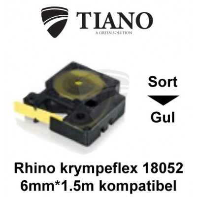 Dymo RHINO krympeflex 18052 Sort på Gul etiket kompatibel