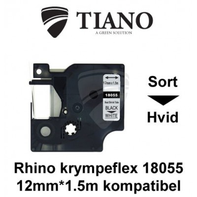 Dymo RHINO krympeflex 18055 Sort på Hvid etiket kompatibel
